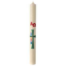 Easter candle with rainbow green cross 80x8 cm