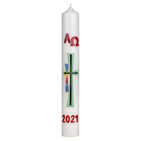 Paschal candle green rainbow crosses 80x8 cm beeswax s1