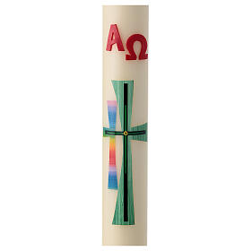 Paschal candle green rainbow crosses 80x8 cm beeswax