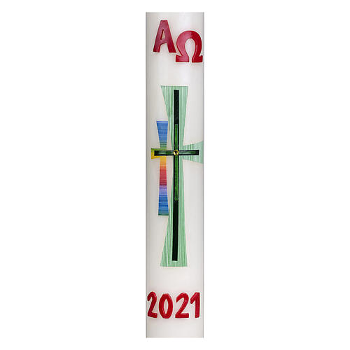 Paschal candle green rainbow crosses 80x8 cm beeswax 2