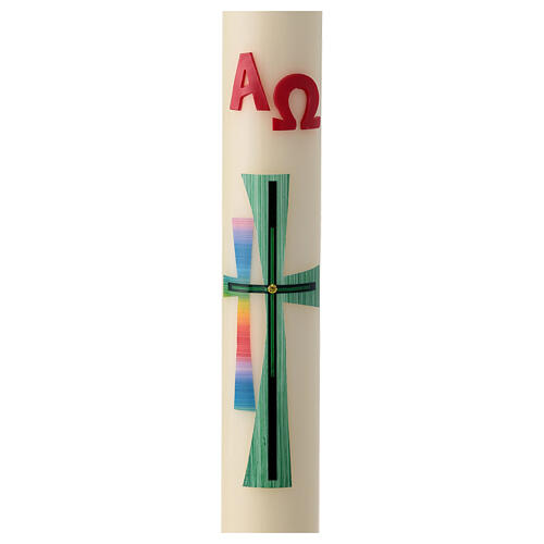 Paschal candle green rainbow crosses 80x8 cm beeswax 1