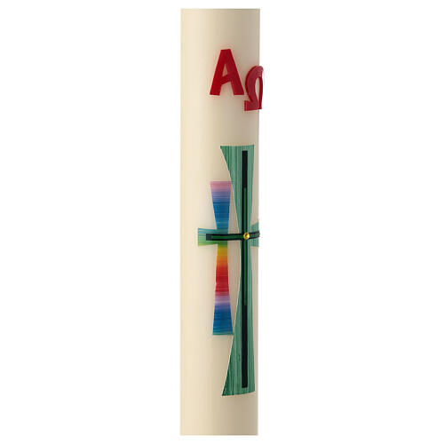 Paschal candle green rainbow crosses 80x8 cm beeswax 3