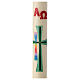 Paschal candle green rainbow crosses 80x8 cm beeswax s1