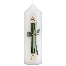 Candle with green cross leaf grass 16.5x5 cm