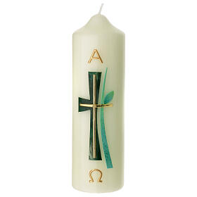 Candle with green cross leaf grass 16.5x5 cm