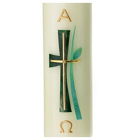 Candle with green cross leaf grass 16.5x5 cm