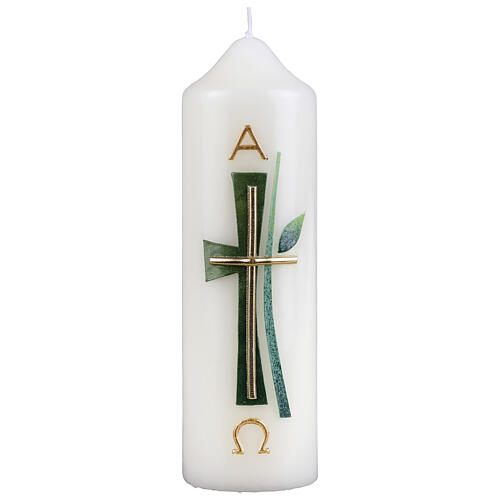 Candle with green cross leaf grass 16.5x5 cm 1