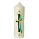 Candle with green cross leaf grass 16.5x5 cm s1