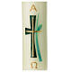 Candle green leaf grass cross 16x5 cm s2