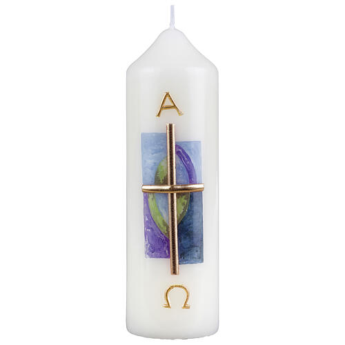 Candle with relief gold cross blue background 160x50 mm 1