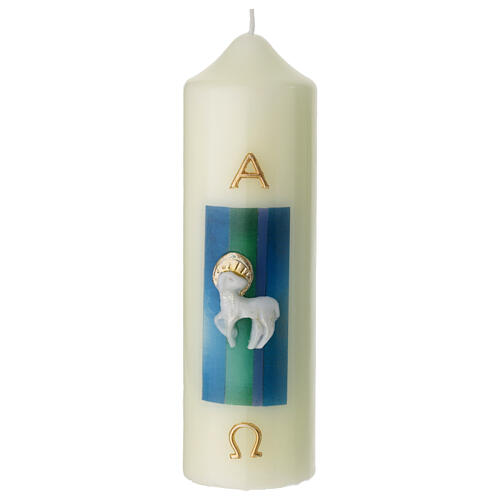 Candle with lamb blue background 160x50 mm 1