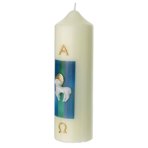 Candle with lamb blue background 160x50 mm 3