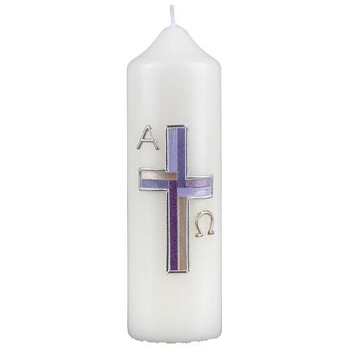 Candle with lilac silver cross 16.5x5 cm 1