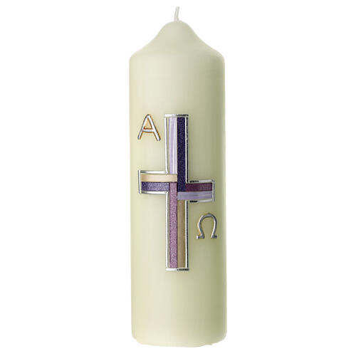 Candle with lilac silver cross 16.5x5 cm 1