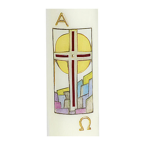 Candle with cross and stylised village 16.5x5 cm 2