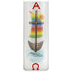 Candle with boat and rainbow cross 16.5x5 cm s2