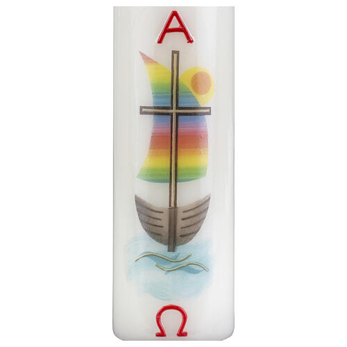 Świeca dek. łódka, tęcza i krzyż, 165x50 mm 2