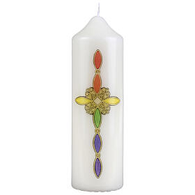 Candela croce ornata arcobaleno 165x50 mm s1