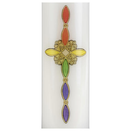 Church candle ornate rainbow cross 165x50 mm 2