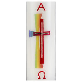 Candle with double rainbow cross 16.5x5 cm