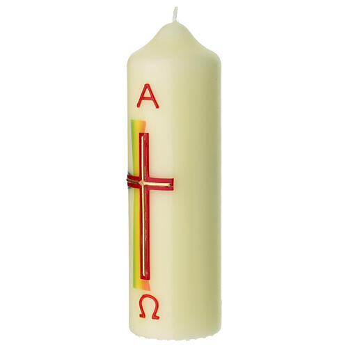 Church candle double rainbow cross 165x50 mm 2