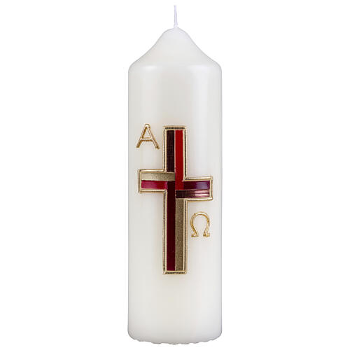Candle with red and gold cross 16.5x5 cm 1