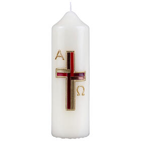 Church candle with red gold cross 165x50 mm s1