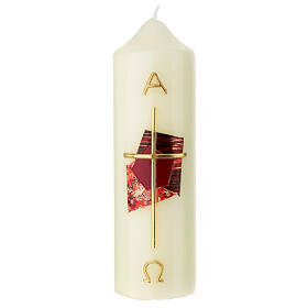 Church candle golden cross red background 165x50 mm