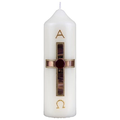 Candle with brown and gold cross 16.5x5 cm 1