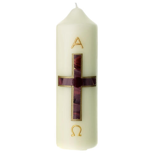 Candle with brown and gold cross 16.5x5 cm 1