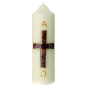 Church candle with brown gold cross 160x50 mm