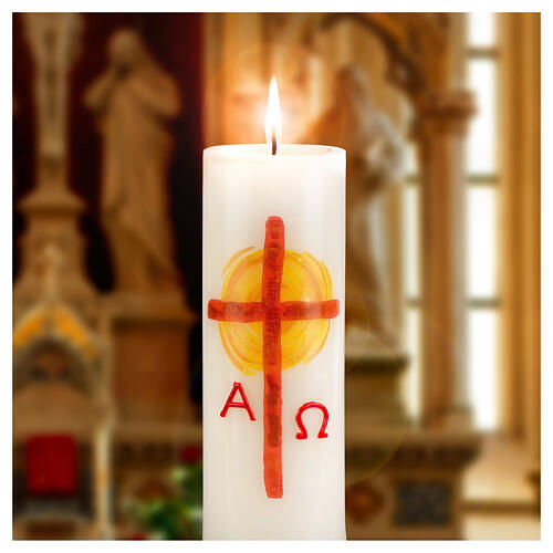 Church candle red cross sun 165x50 mm 3