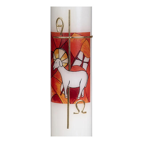 Golden cross lamb of God candle 30x6 cm 2