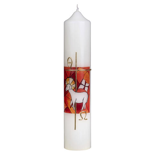 Candle Lamb of God golden cross 300x60 mm beeswax 1