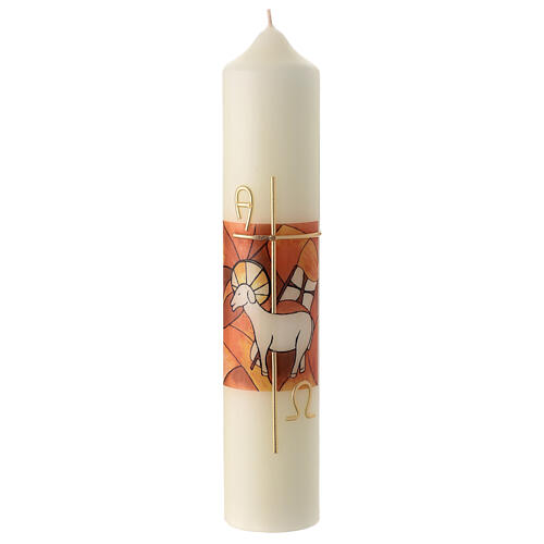Candle Lamb of God golden cross 300x60 mm beeswax 1