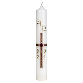 Easter candle with brown and gold cross 40x6 cm s1