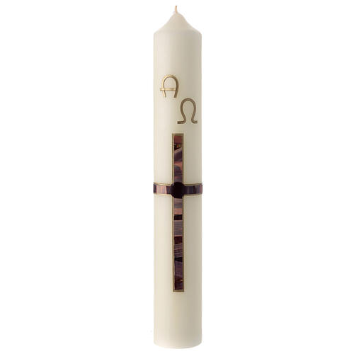 Easter candle with brown and gold cross 40x6 cm 1