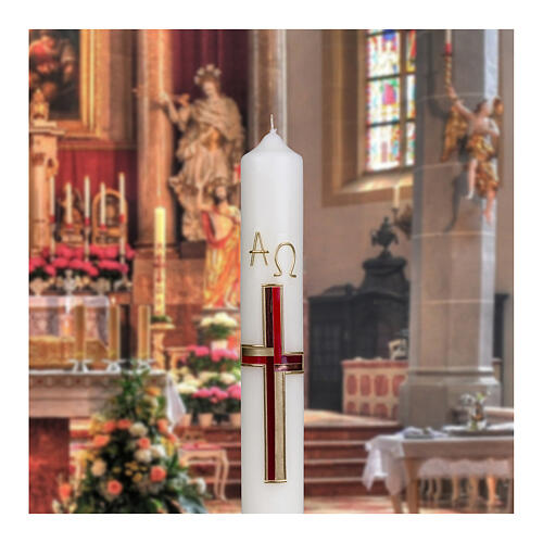 Easter candle with red and gold cross 40x6 cm 3