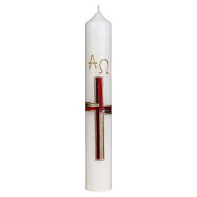 Easter candle with red gold cross 400x60 mm beeswax