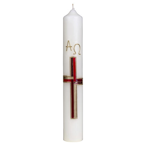 Easter candle with red gold cross 400x60 mm beeswax 1