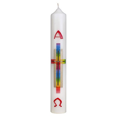 Easter candle with rainbow cross 40x6 cm 1