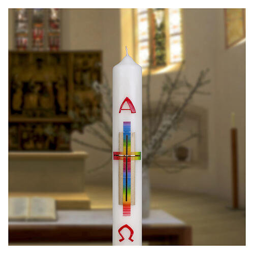 Easter candle with rainbow cross 40x6 cm 3
