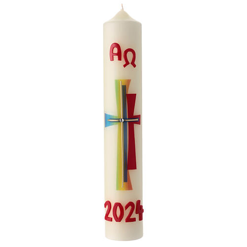 Easter candle with rainbow cross 40x7 cm 1