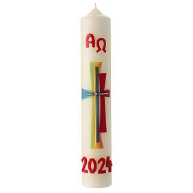 Paschal candle with rainbow cross rhinestones 400x70 mm bees wax