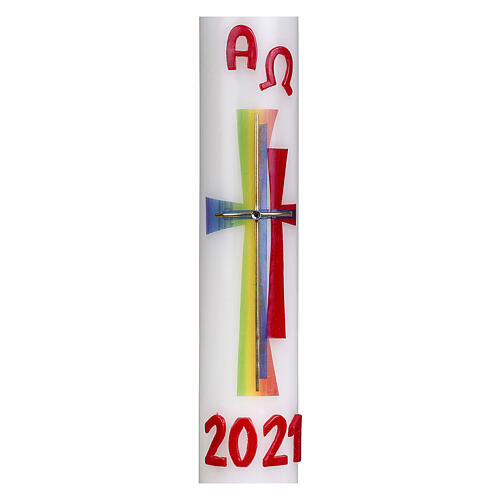 Paschal candle with rainbow cross rhinestones 400x70 mm bees wax 2
