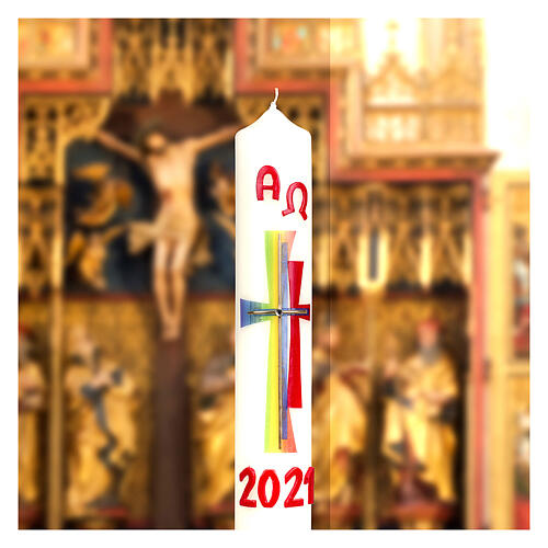Paschal candle with rainbow cross rhinestones 400x70 mm bees wax 3