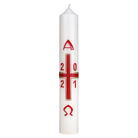 Easter candle with a simple red and gold cross 40x6 cm s1