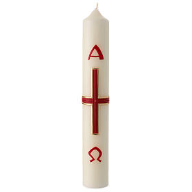 Easter candle with a simple red and gold cross 40x6 cm
