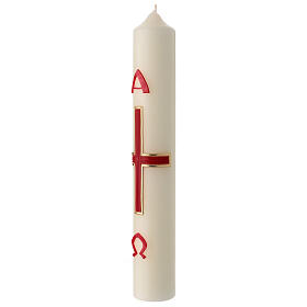 Easter candle with a simple red and gold cross 40x6 cm