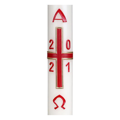 Easter candle with a simple red and gold cross 40x6 cm 2